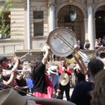 A performance by What Cheer? Brigade during the Don't Stop The Music exhibition at Providence Public Library