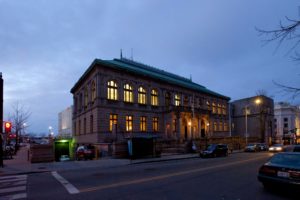 Providence Public Library Washington Street facade at night