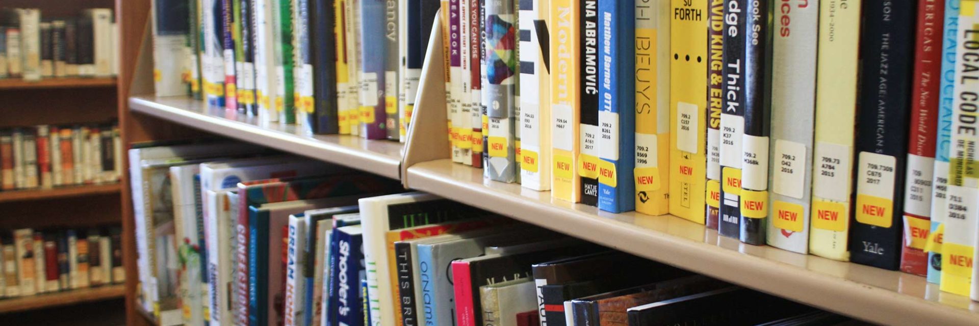 Books in the new books section of Providence Public Library