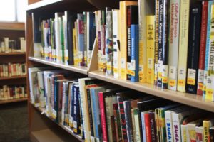 Books in the new books section of Providence Public Library