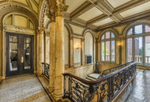 A view of the third floor balcony in the Providence Public Library