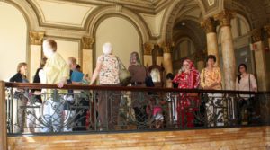 Visitors gather on our Grand Staircase balcony