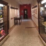 Exhibition cases outside of Special Collections at PPL, featuring the Whale Guitar.