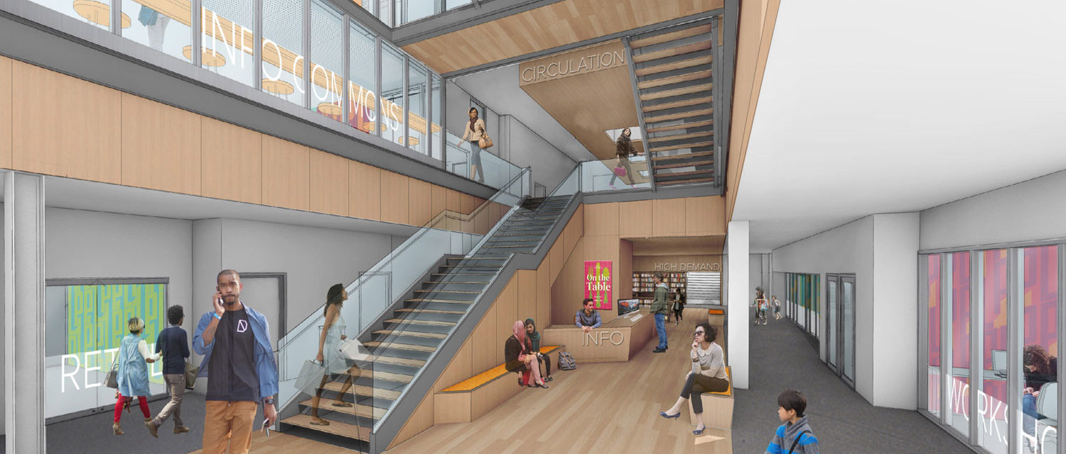 Think Again: Building Transformation - rendering of the entrance stairs