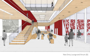 Think Again: Building Transformation - rendering of the new entry - atrium