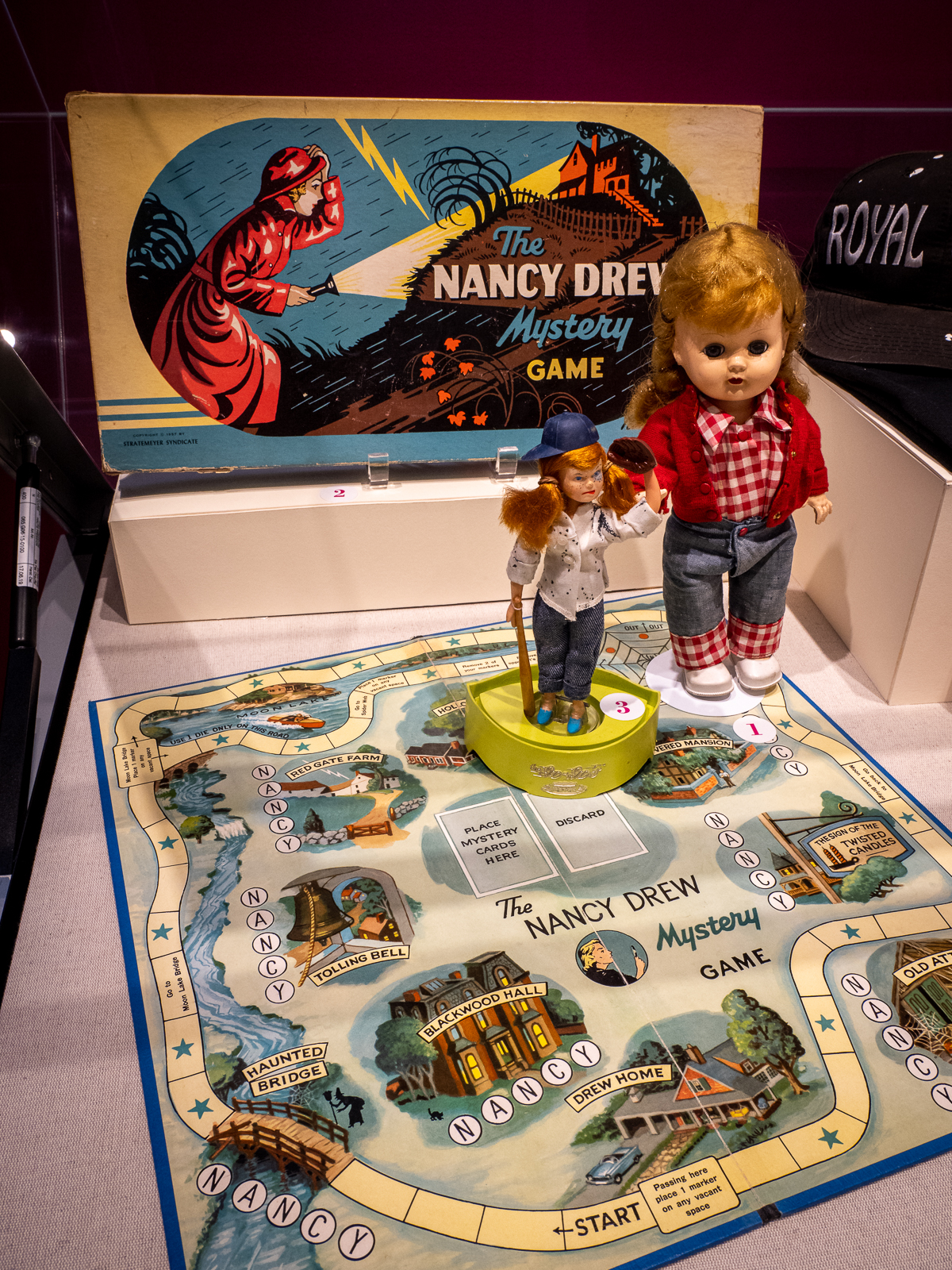 Nancy Drew board Mystery game, 1957 & Nancy Ann doll, circa 1955. On loan from Boston Children’s Museum. Tomboy! Go Go Doll by Topper, 1965. On loan from a private collection.