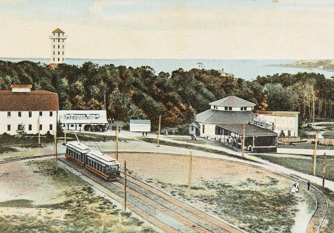 Drawing of The Trolley Loop at Rocky Point park in Warwick, R.I.
