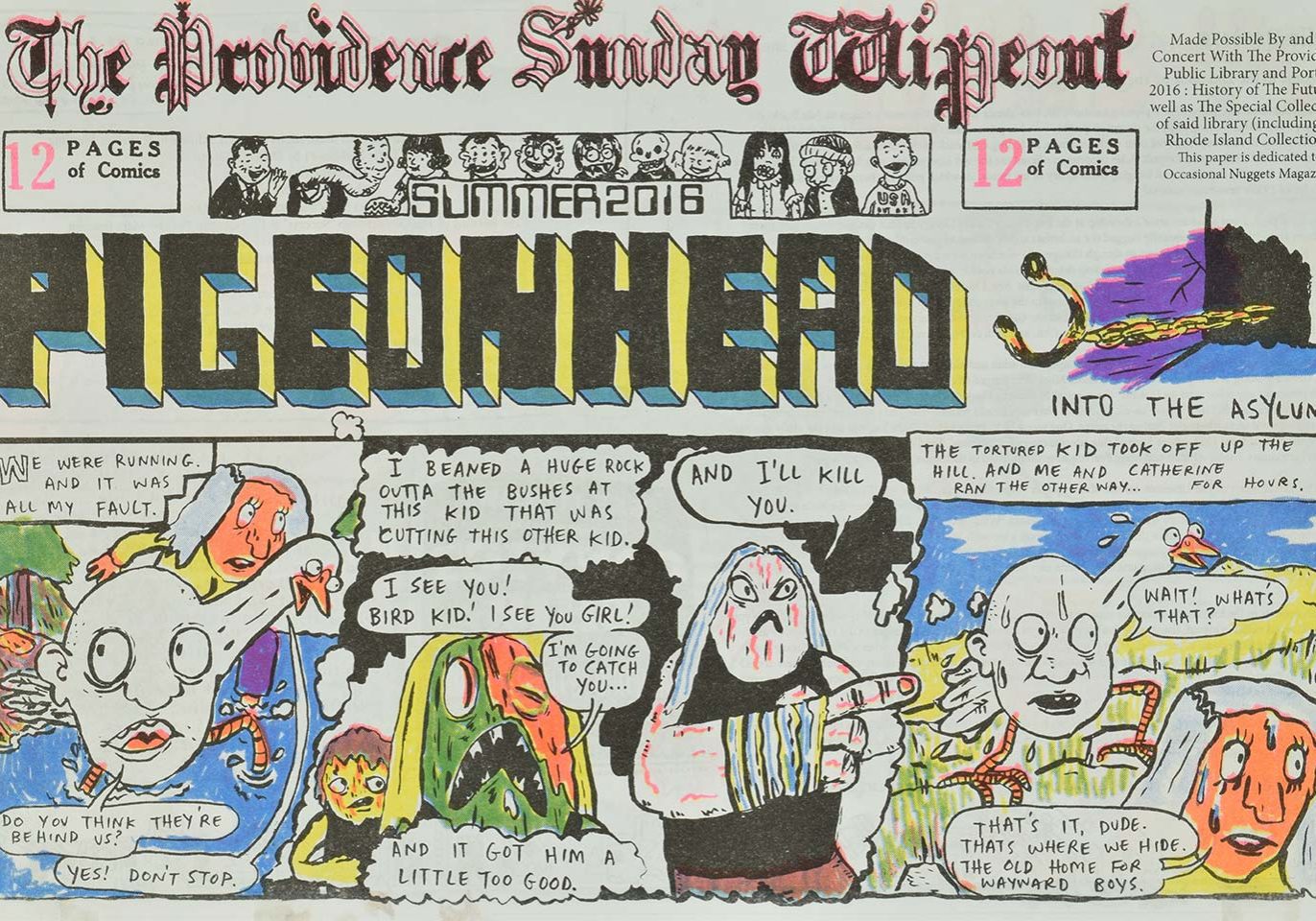 The front cover of The Providence Sunday Wipeout Comics Newspaper, produced by Walker Mettling as pat of his creative fellowship